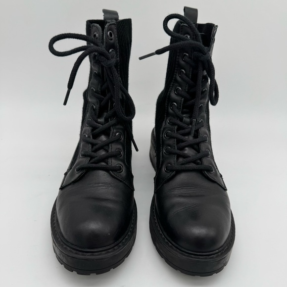 Steve Madden Veeta Black Leather Knit Lace Up Combat Boot Size 7 M - Picture 5 of 11